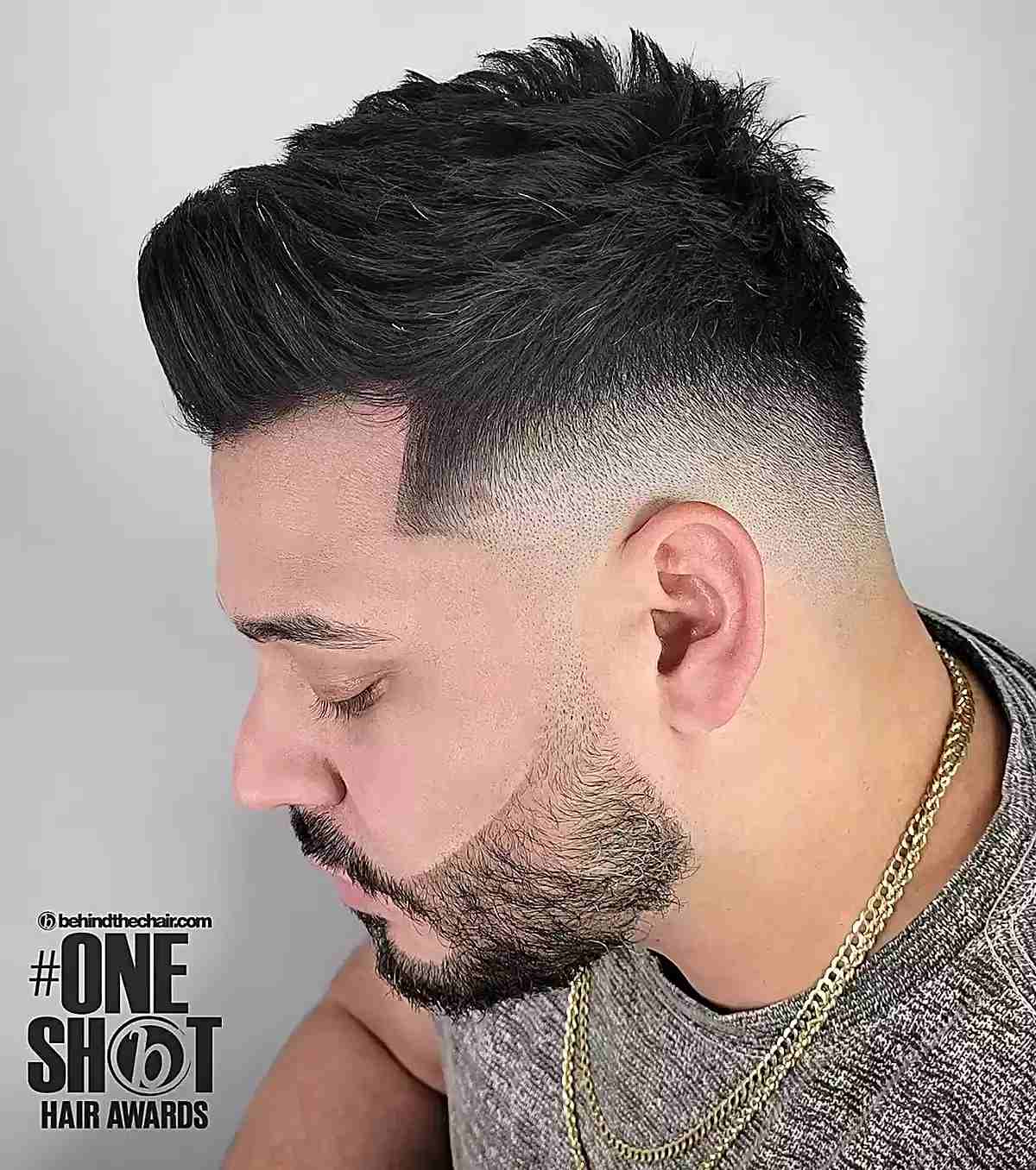 Voluminous Crew Cut on Thick and Straight Hair with a Drop Fade