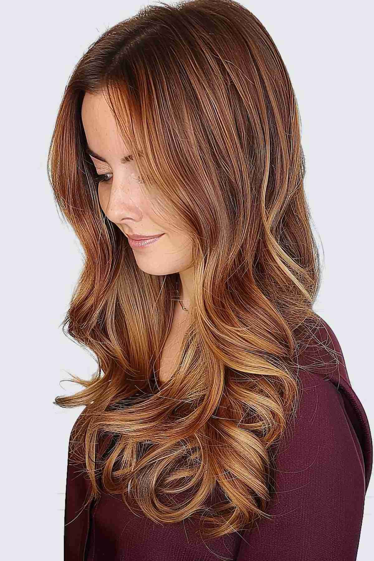 Long Thick Hair with Caramel and Warm Blonde Ombre Waves