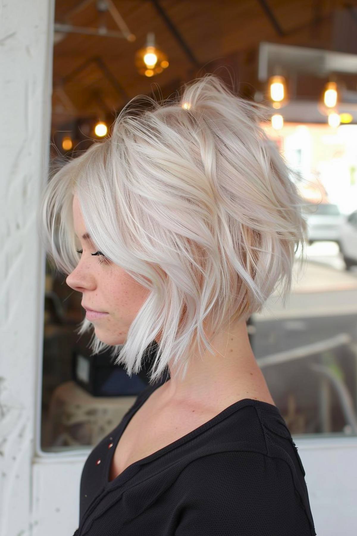 Feathered short layered pixie for thin hair with ash-blonde color