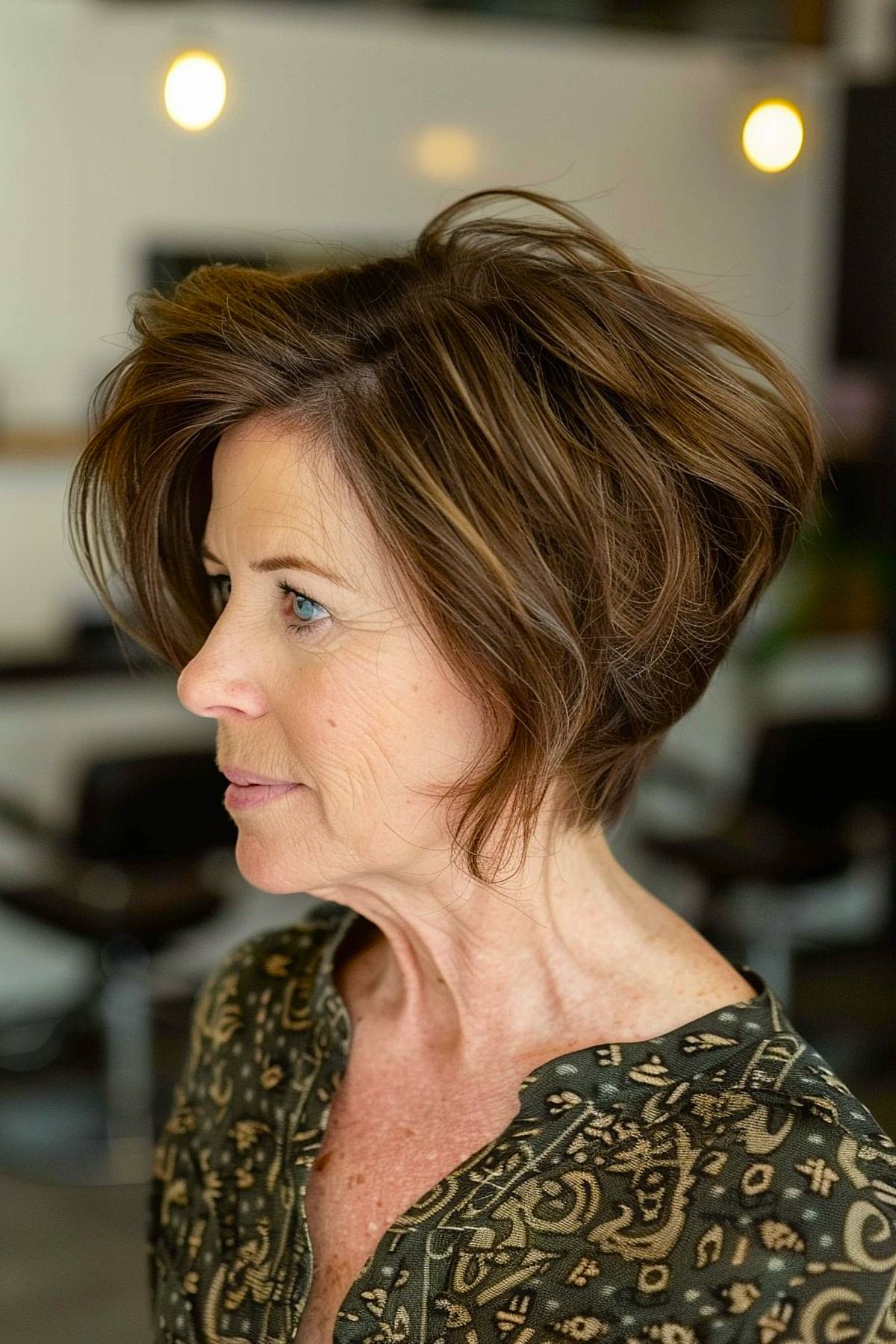 Short stacked bob for thin hair with feathered layers