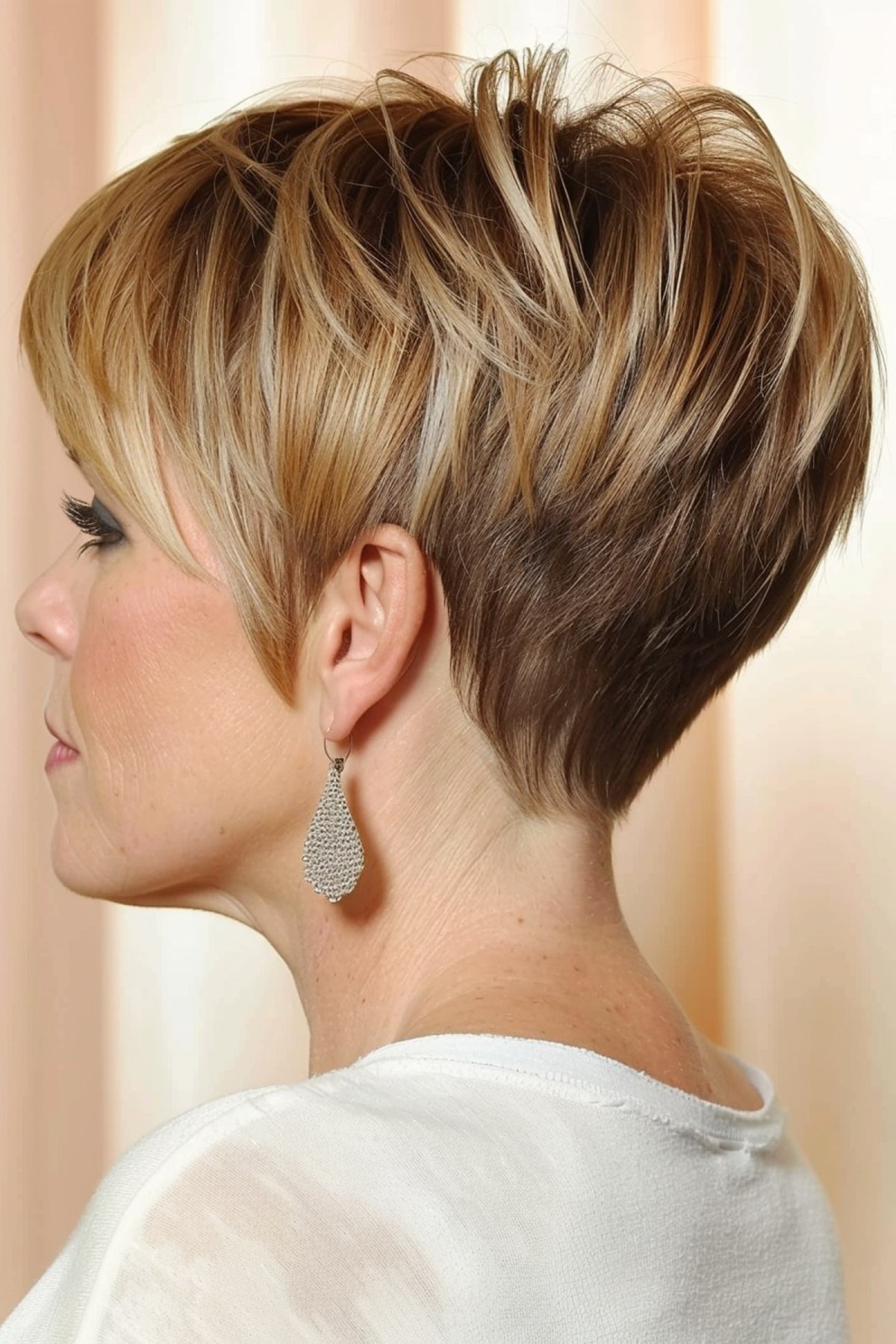 Short Layered Wedge Haircut with Voluminous Texture and Two-Tone Color