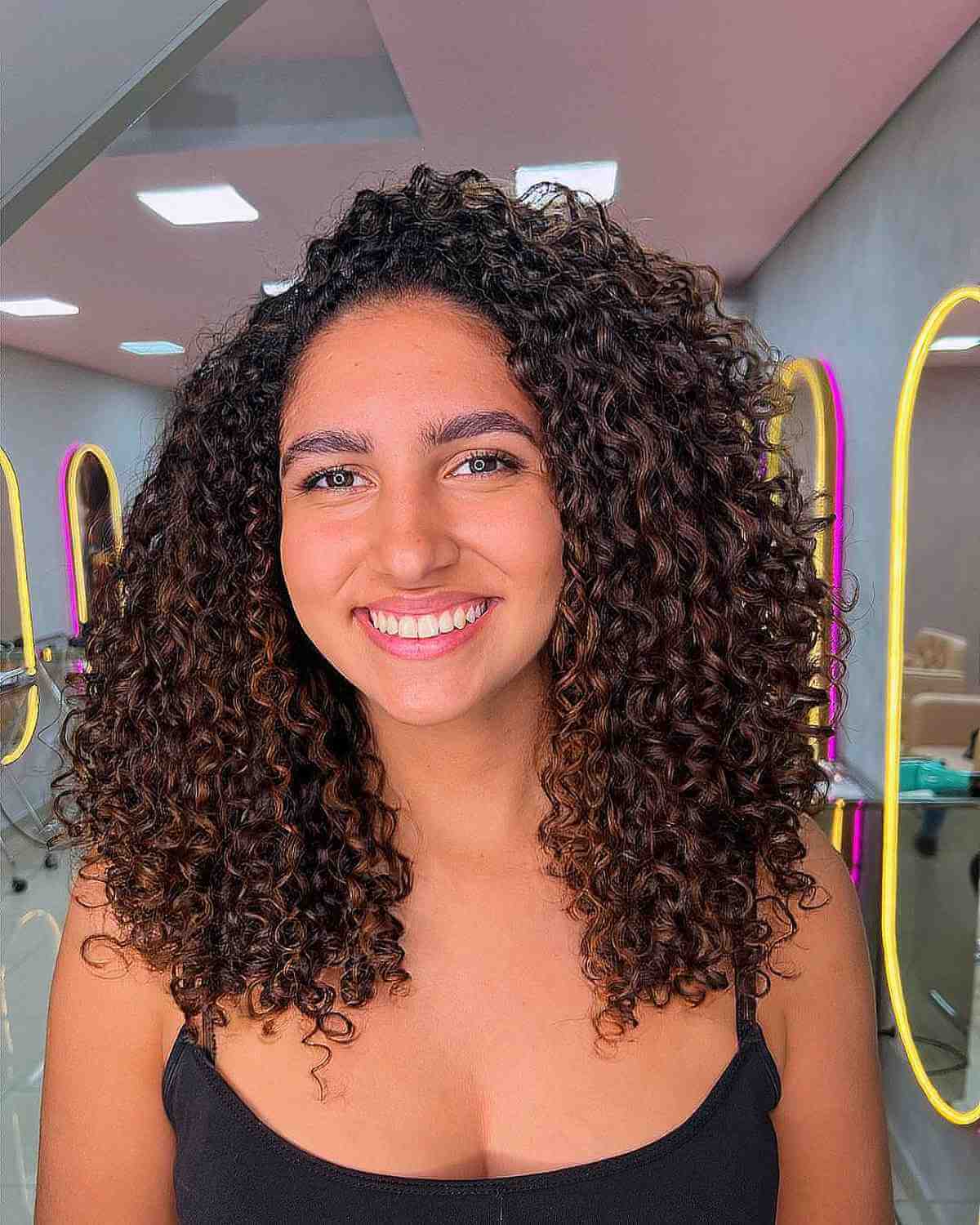 Voluminous Thick Curly Mid-Length Hair