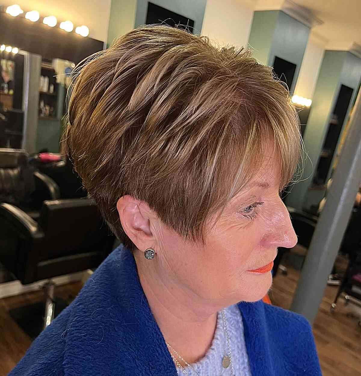 Voluminous Very Short Choppy Haircut with Side Part Bangs for Mature Ladies Over 60