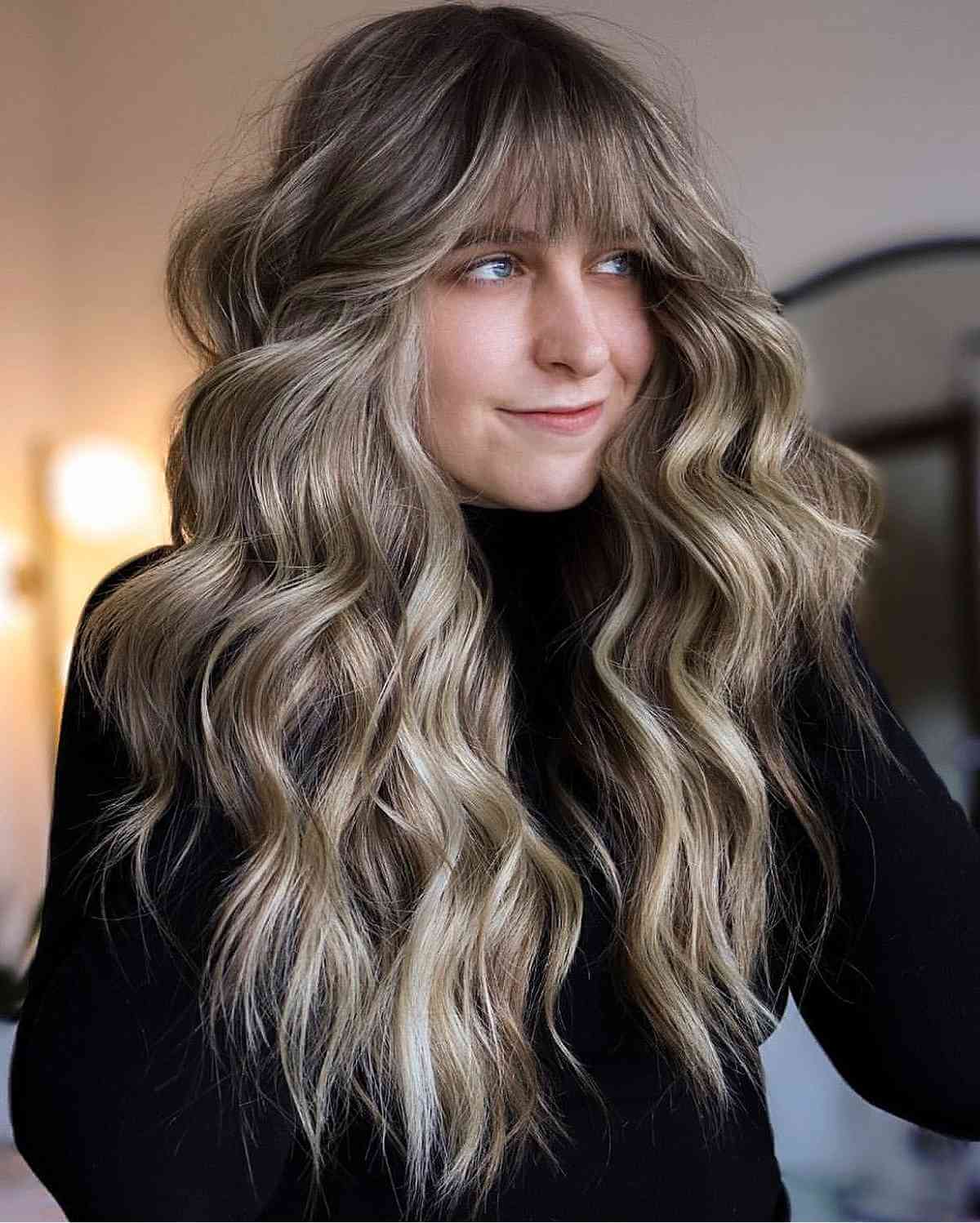 Voluminous Waves with Angled Layers for Long Hair
