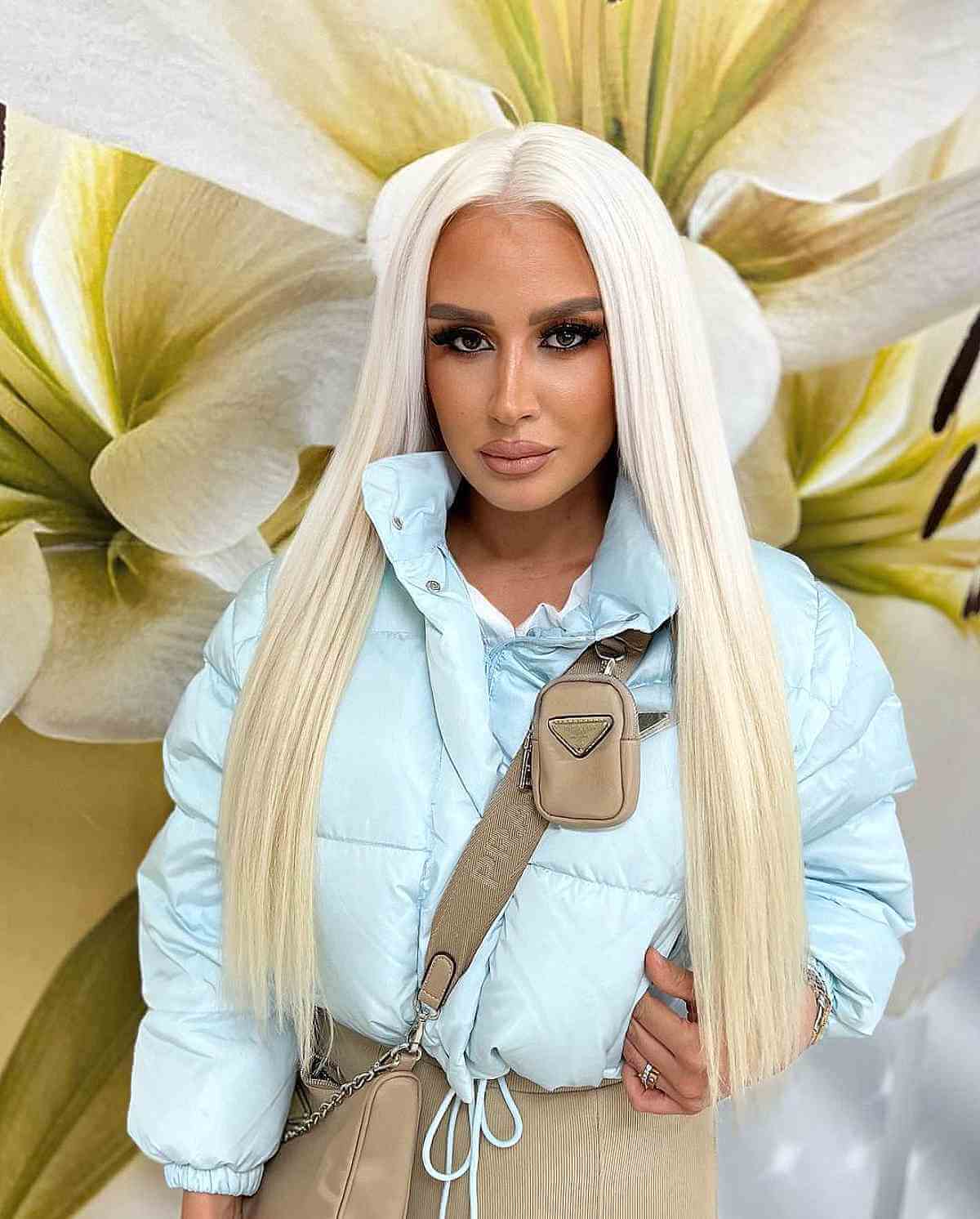 Waist-Length Icy White Blonde Roots and Hair
