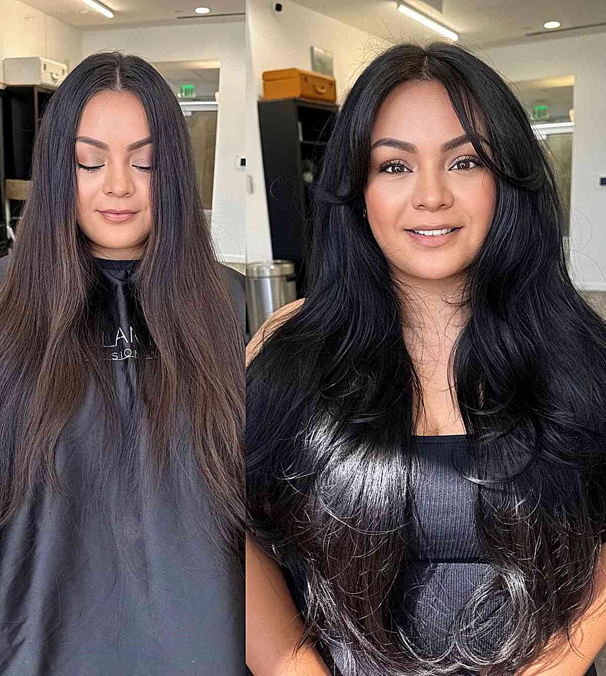 Waist-Length Layered Hair with Middle Part for Round Full Faces