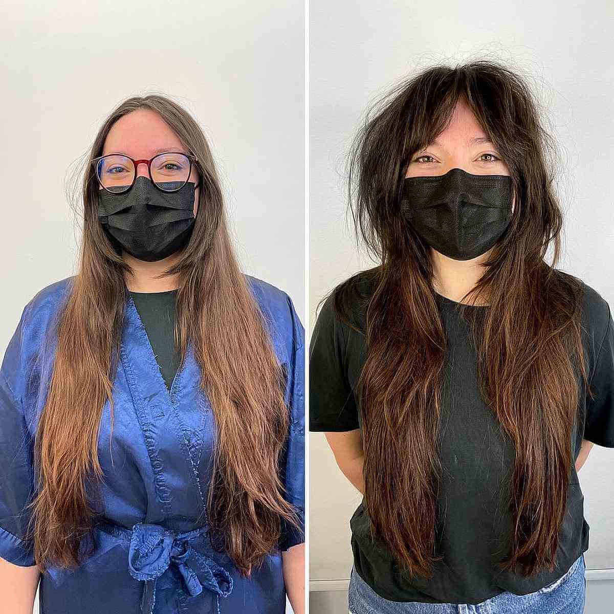 Waist-Length Shag with Face-Framing Bangs for Thick Haired Ladies