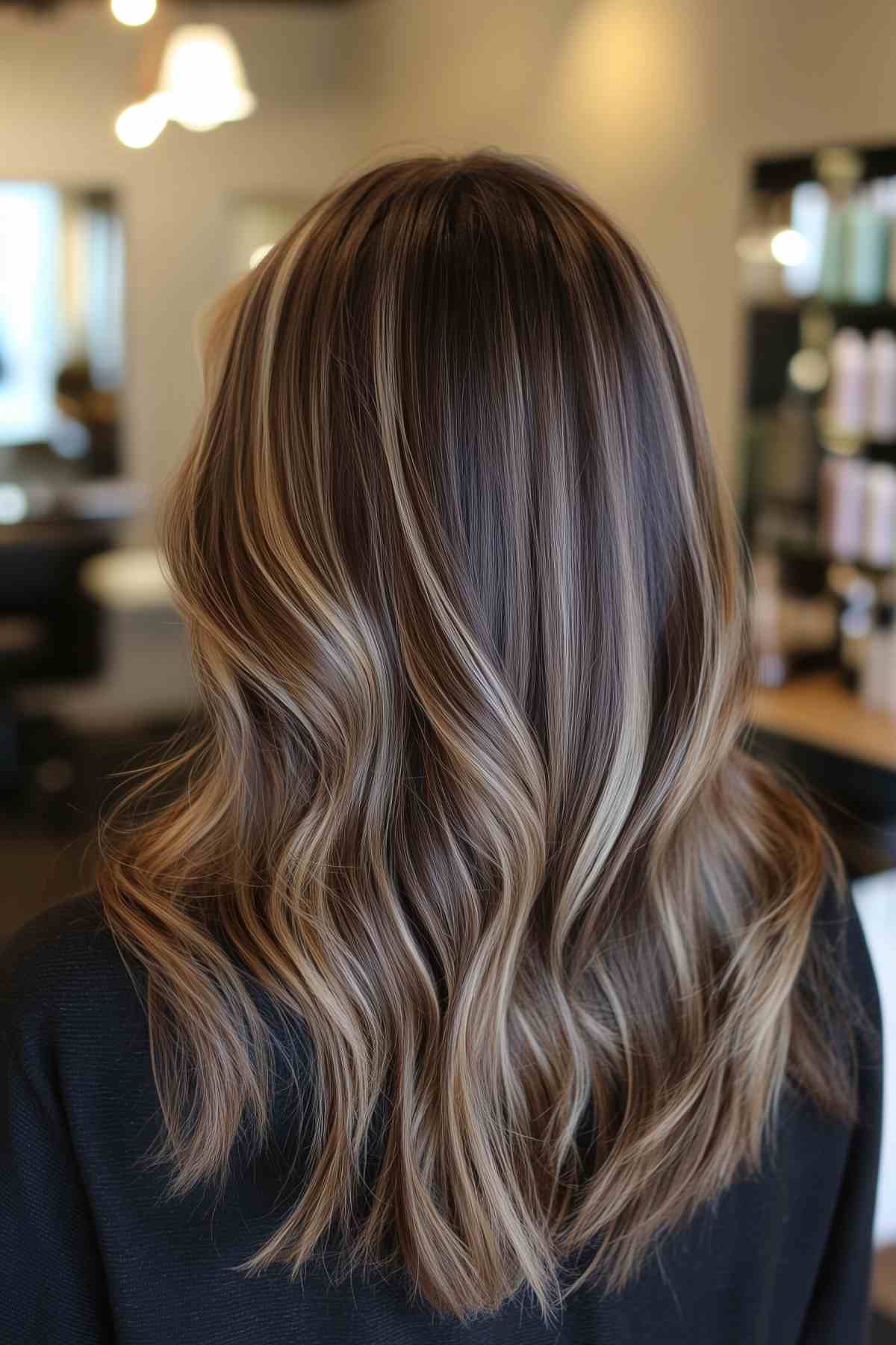 Warm brown hair with blonde highlights fall hair color