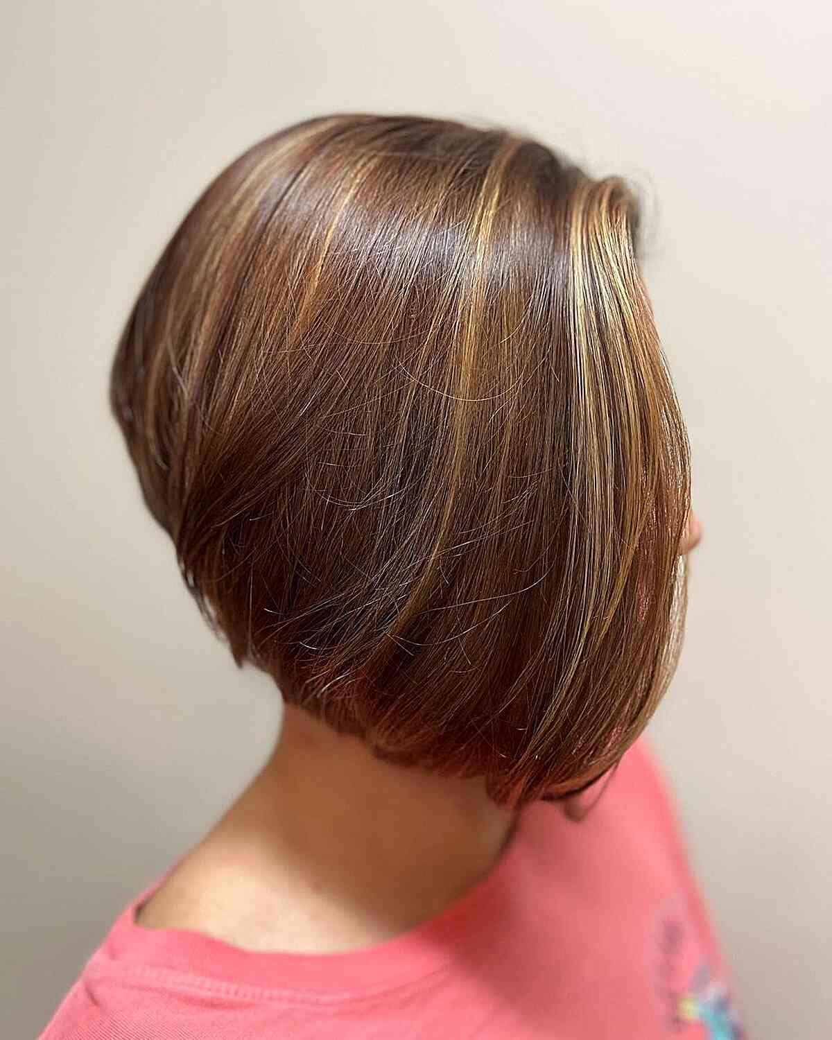 Short-Length Warm Brown Stacked Bob for Straight Fine Hair