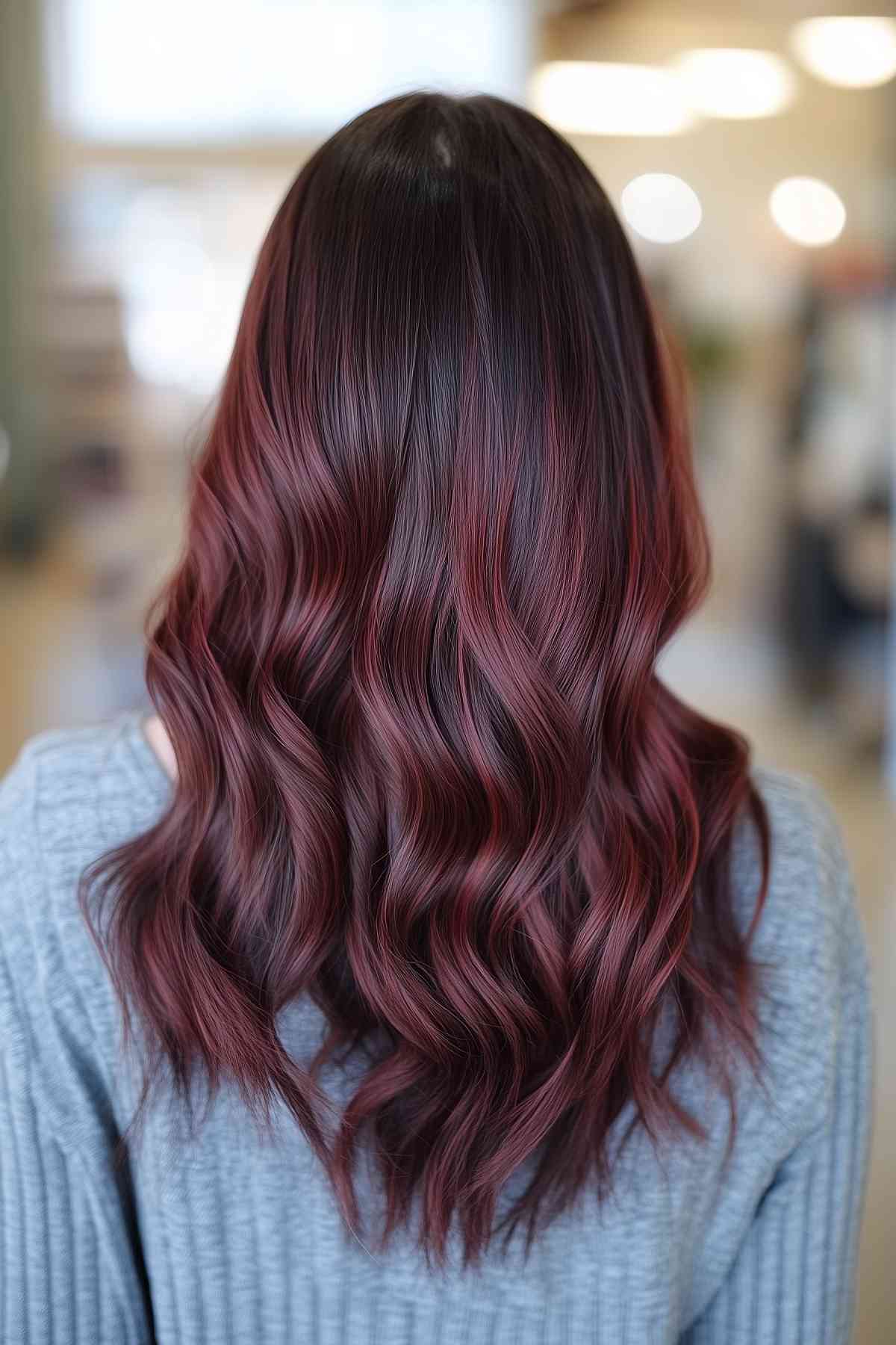 warm burgundy balayage, perfect for fall