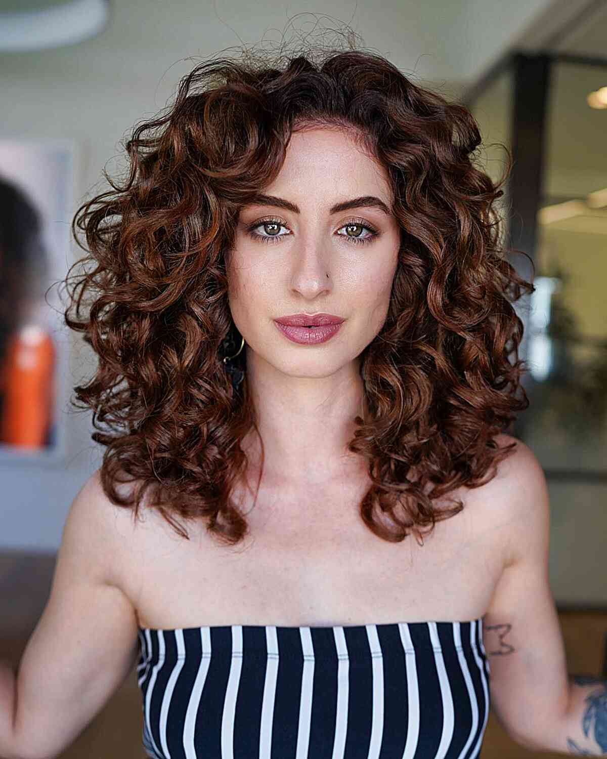 Warm Reddish Brunette Toned Curls for women with long faces