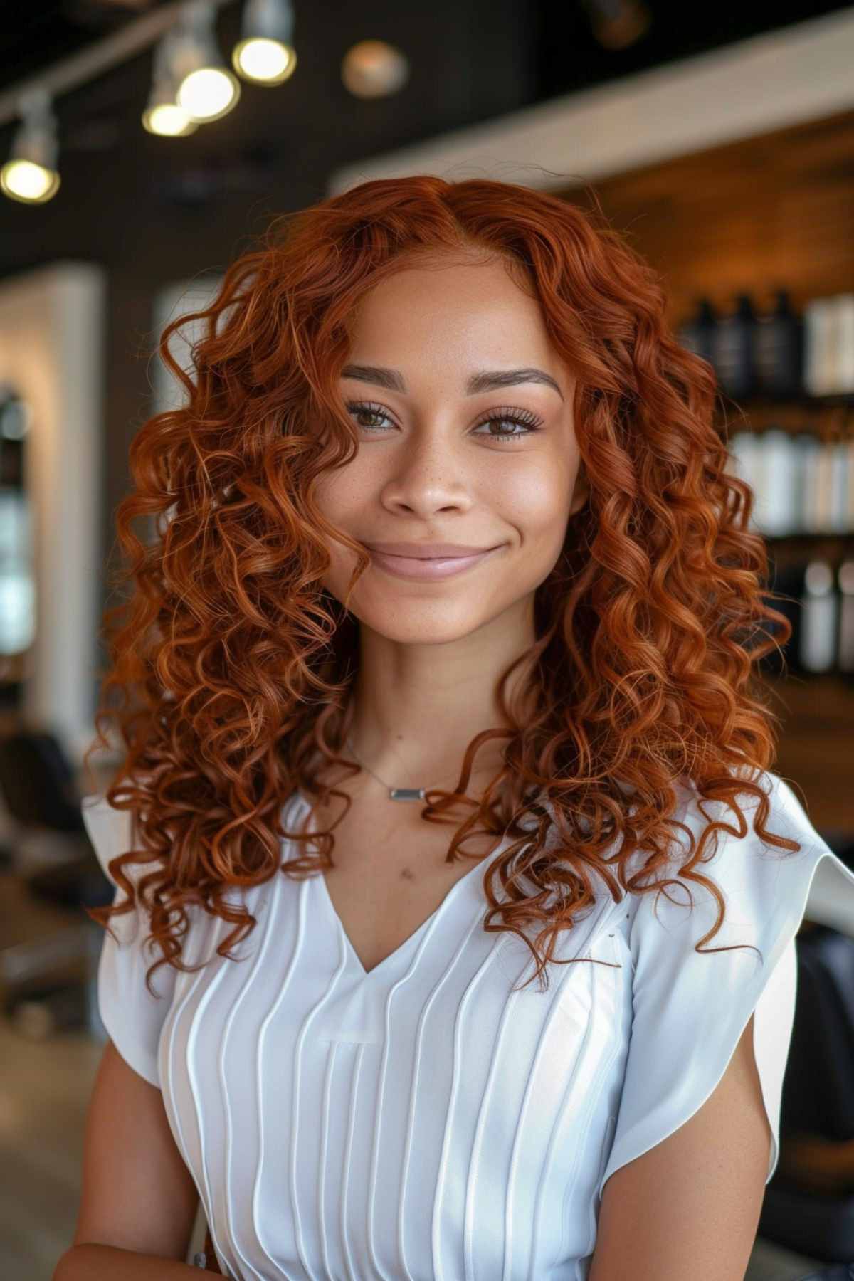 Warm-toned red hair on brown skin