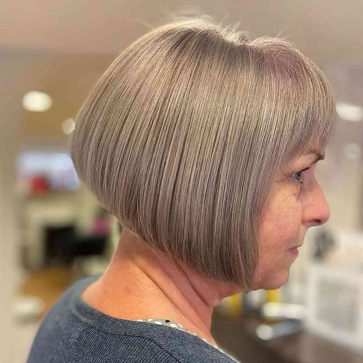Wash-and-Wear Grey Bob with Bangs for Ladies 50 and Up
