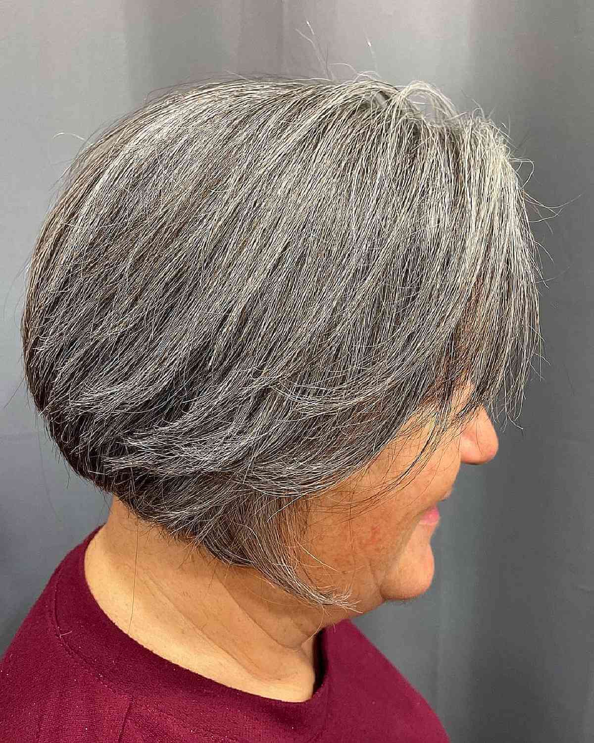 Wash-And-Wear Inverted Bob on Gray Hair