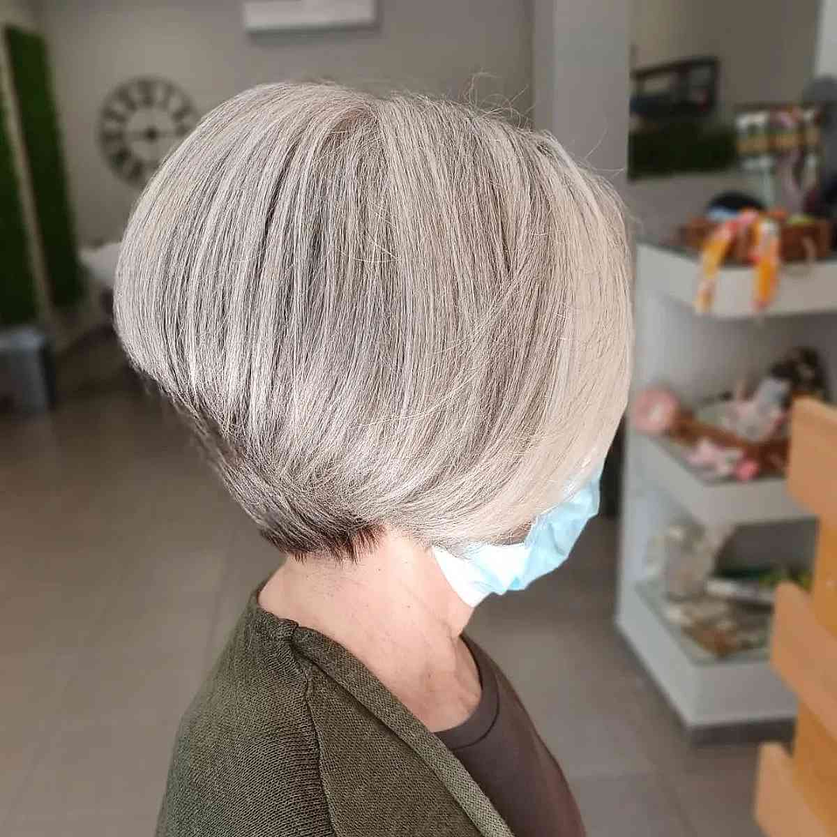 Wash-And-Wear Short Stacked Bob for a 60-Year-Old Woman