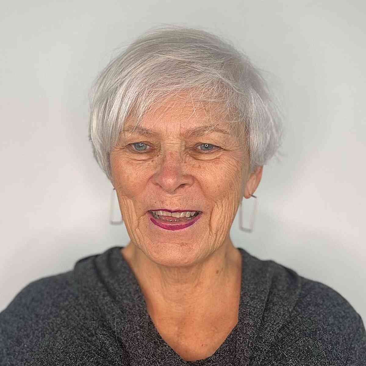 Wash-and-Wear Side-Swept Pixie on Thin White Hair for Older Women Aged 60