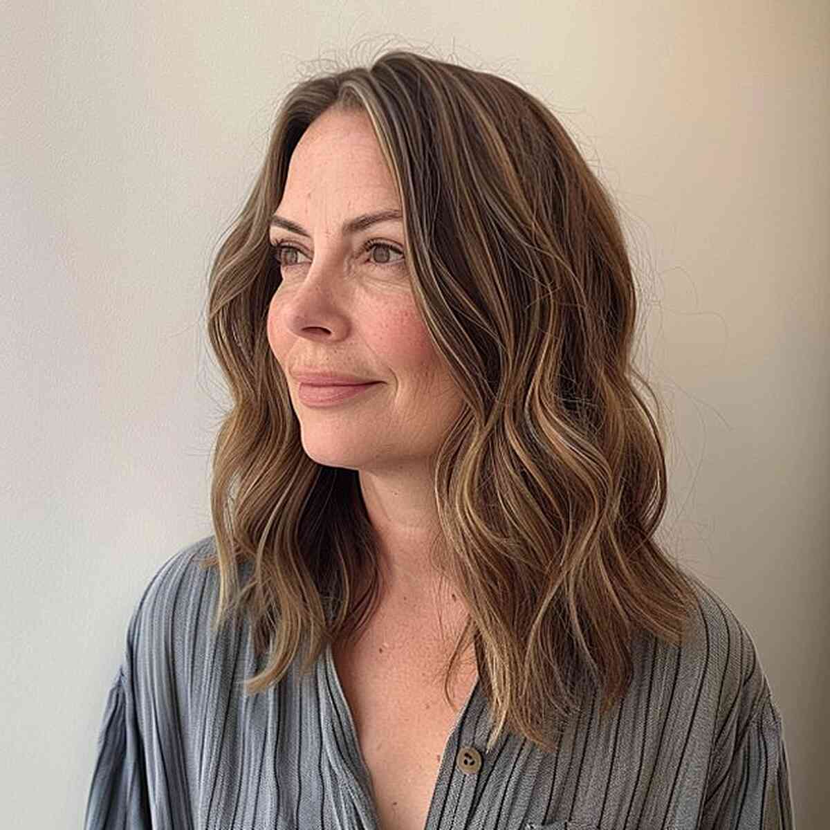 Wash-and-Wear Wavy Lob for Thin Haired 50-year-olds