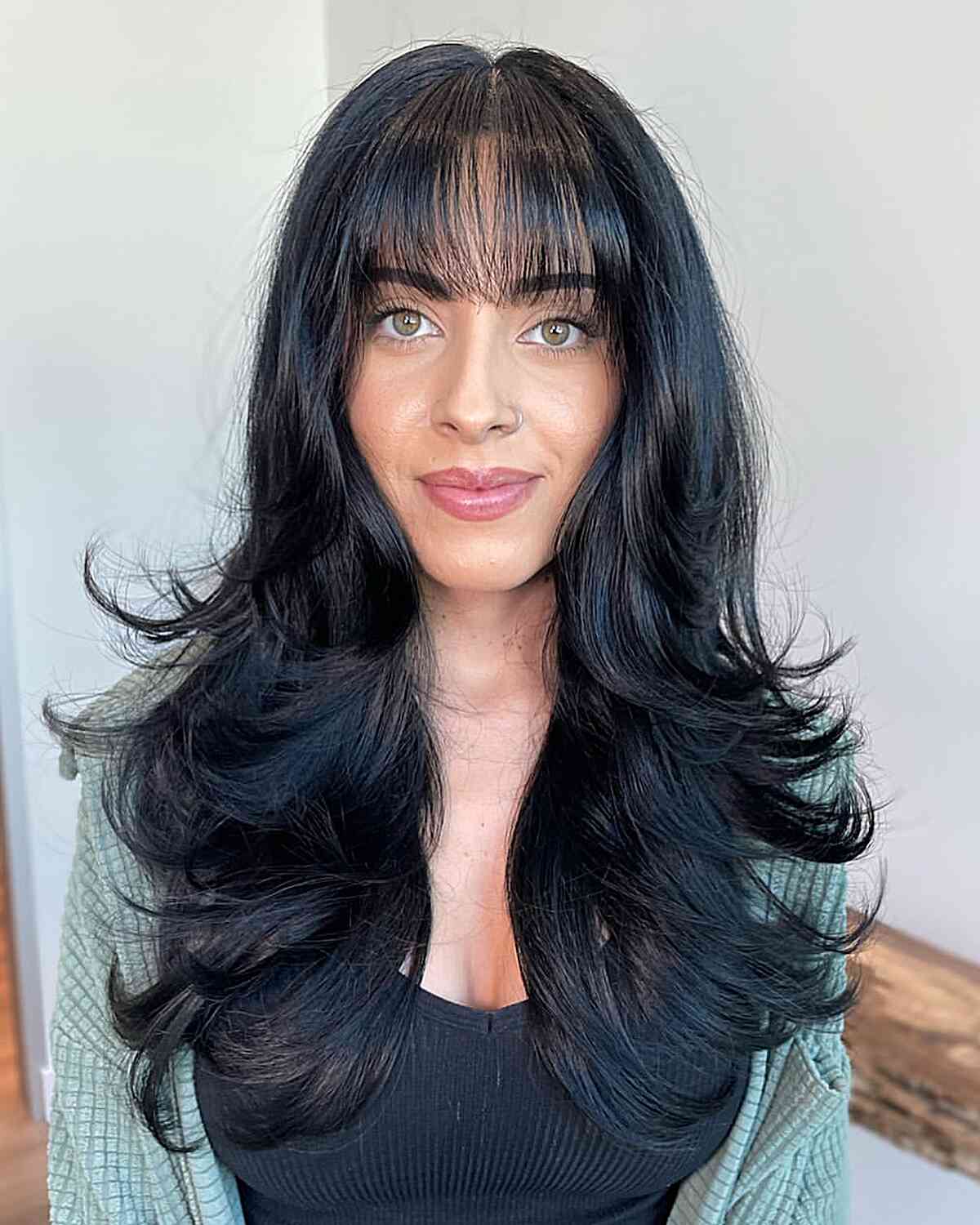 Waterfall Bangs and Butterfly Layers for Long Hair