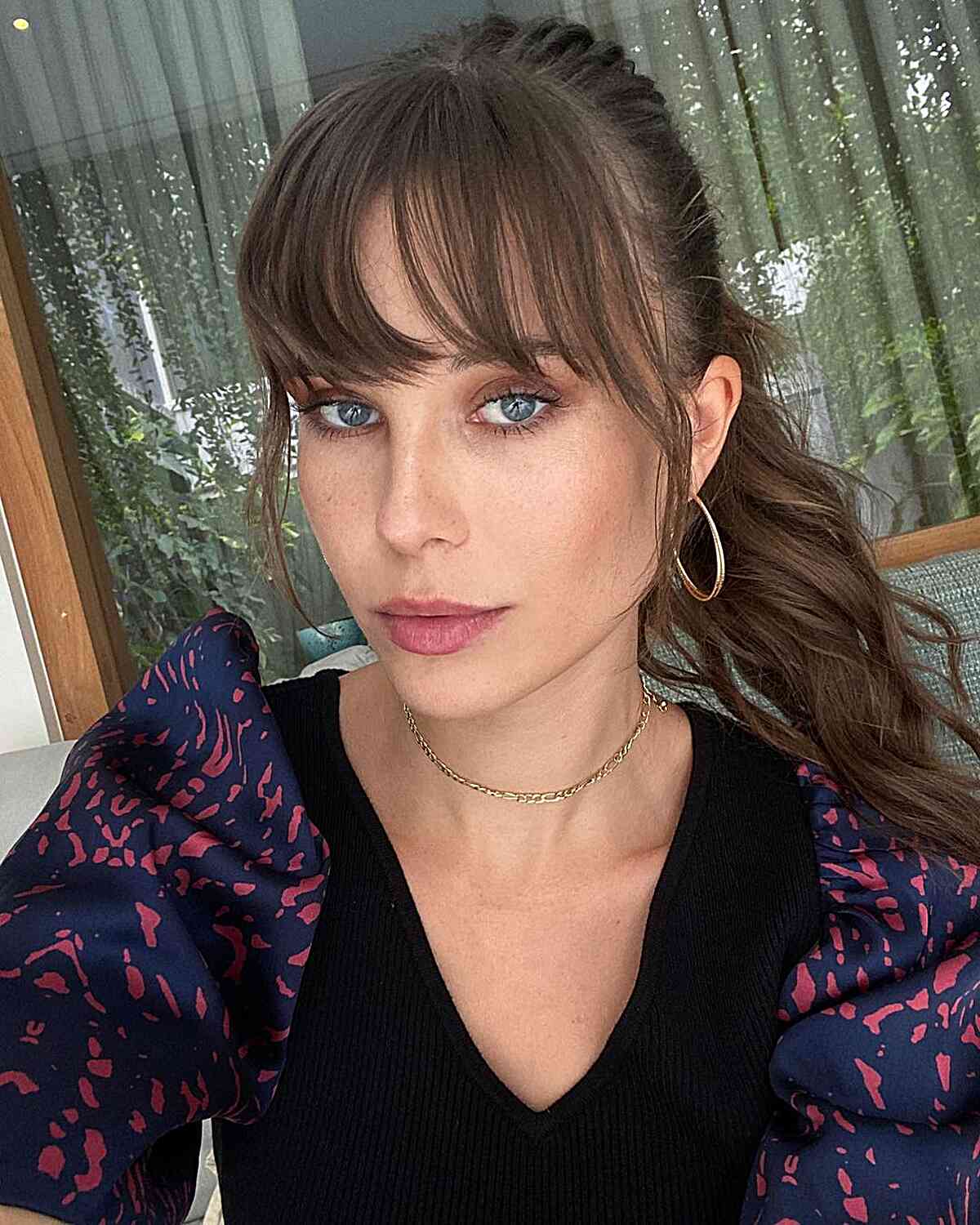 Waterfall Bangs with Longer Pieces for Long Ponytail