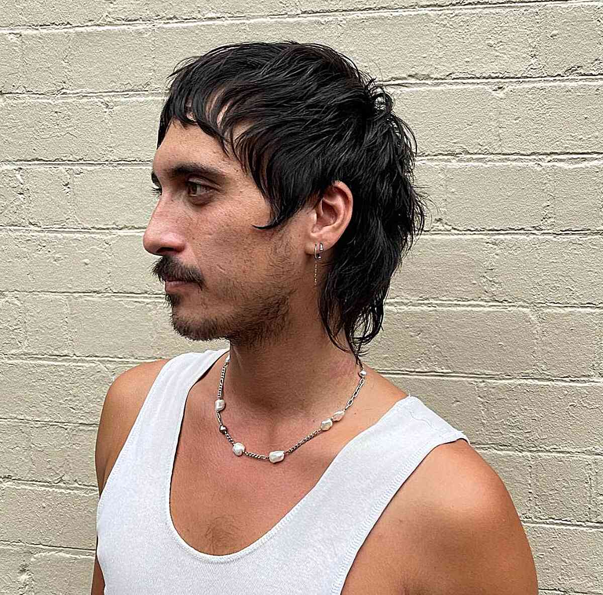 Waved Mullet Style with Side Burns for Guys