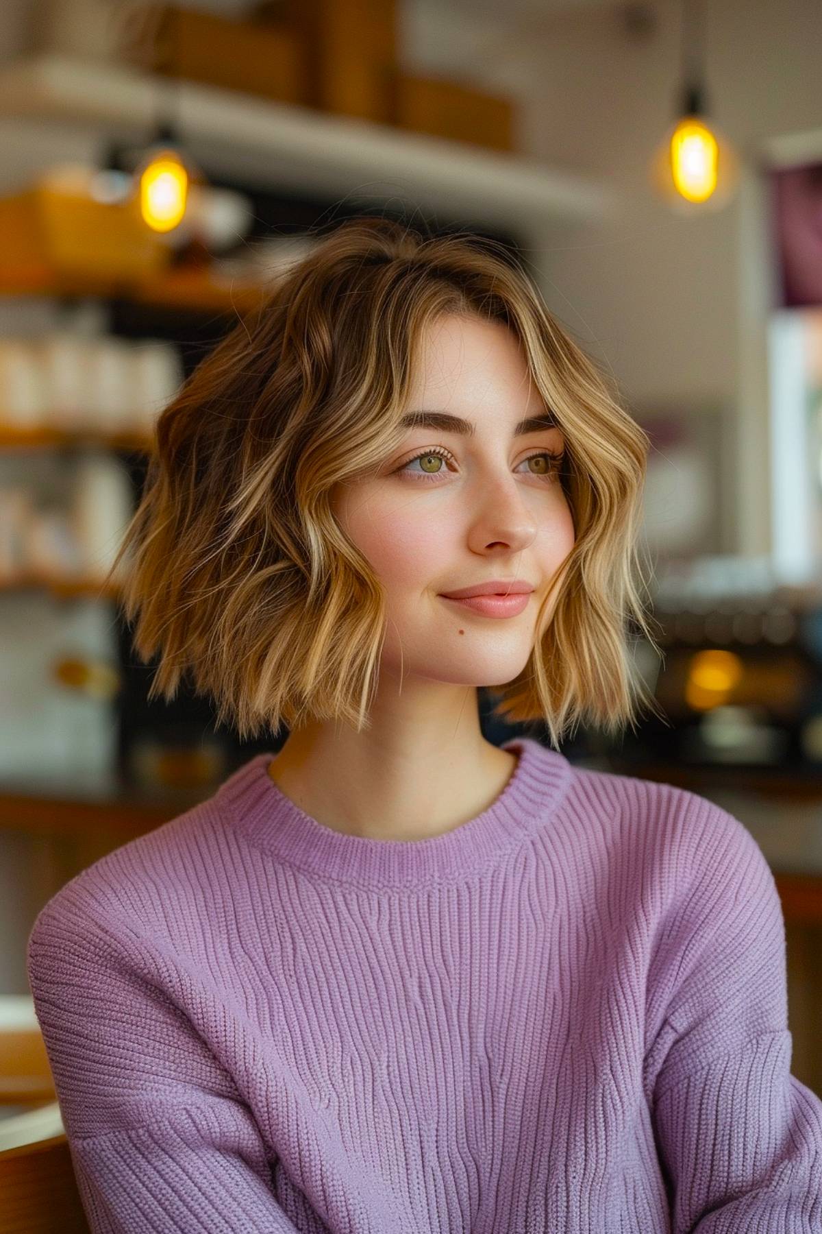 Wavine bob hairstyle, casual short bob with relaxed waves