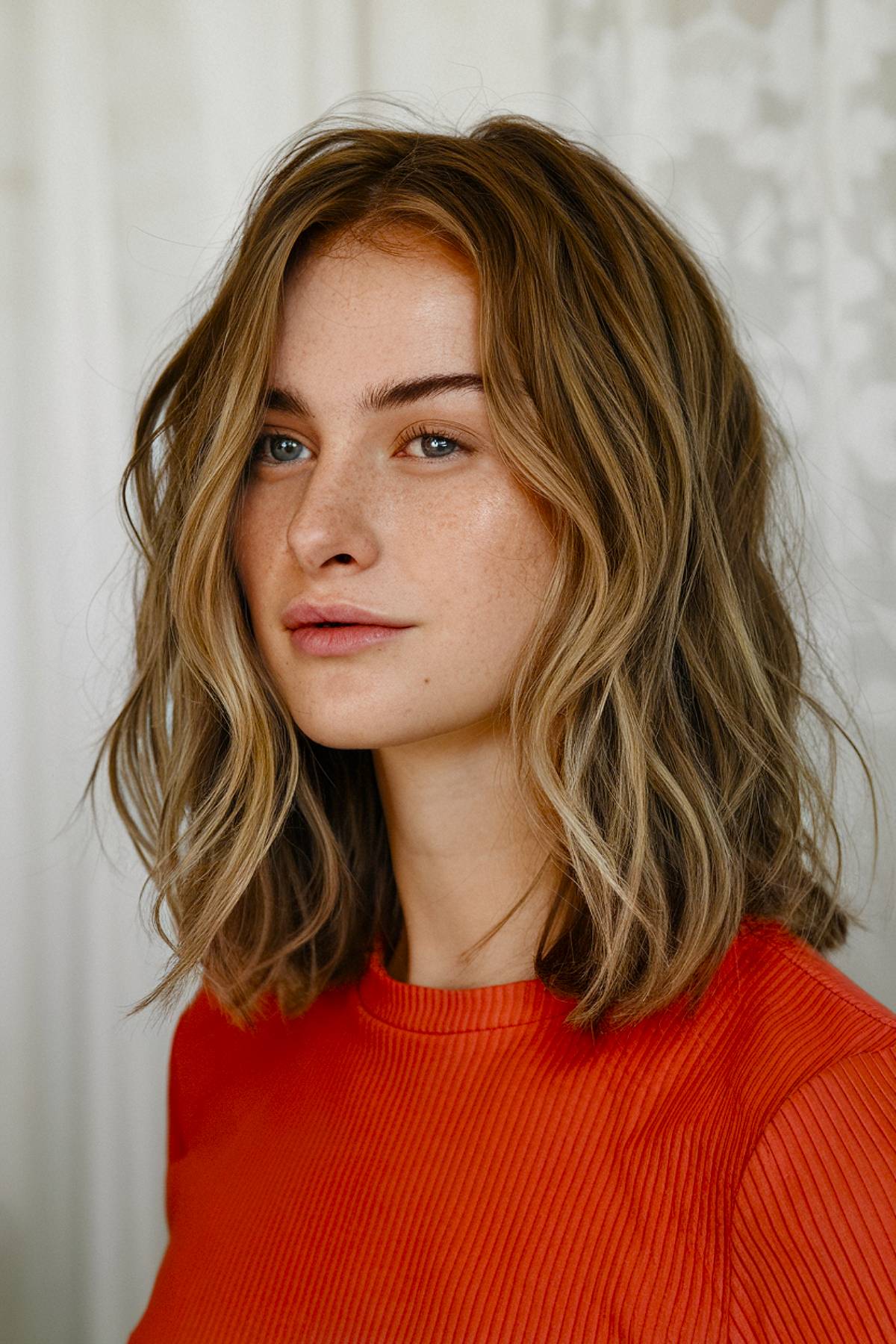 Effortless wavy lob with blended highlights for a beachy, lived-in texture