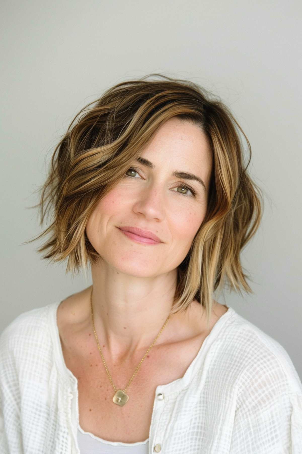 Wavy bob with balayage highlights and natural waves