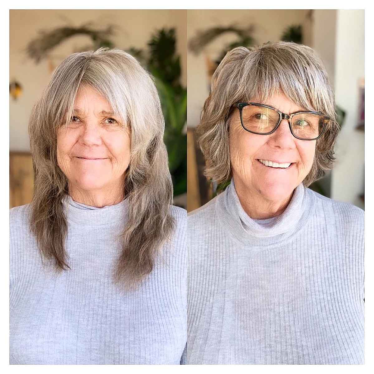 Wavy Bob with Bangs and Layers for a 60-year-old woman