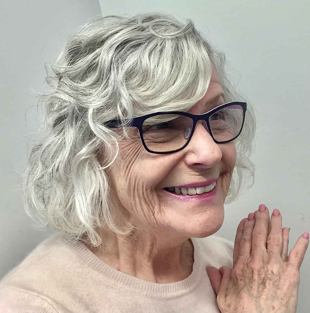 Wavy Cut with Bangs for Women Over 70 with Glasses