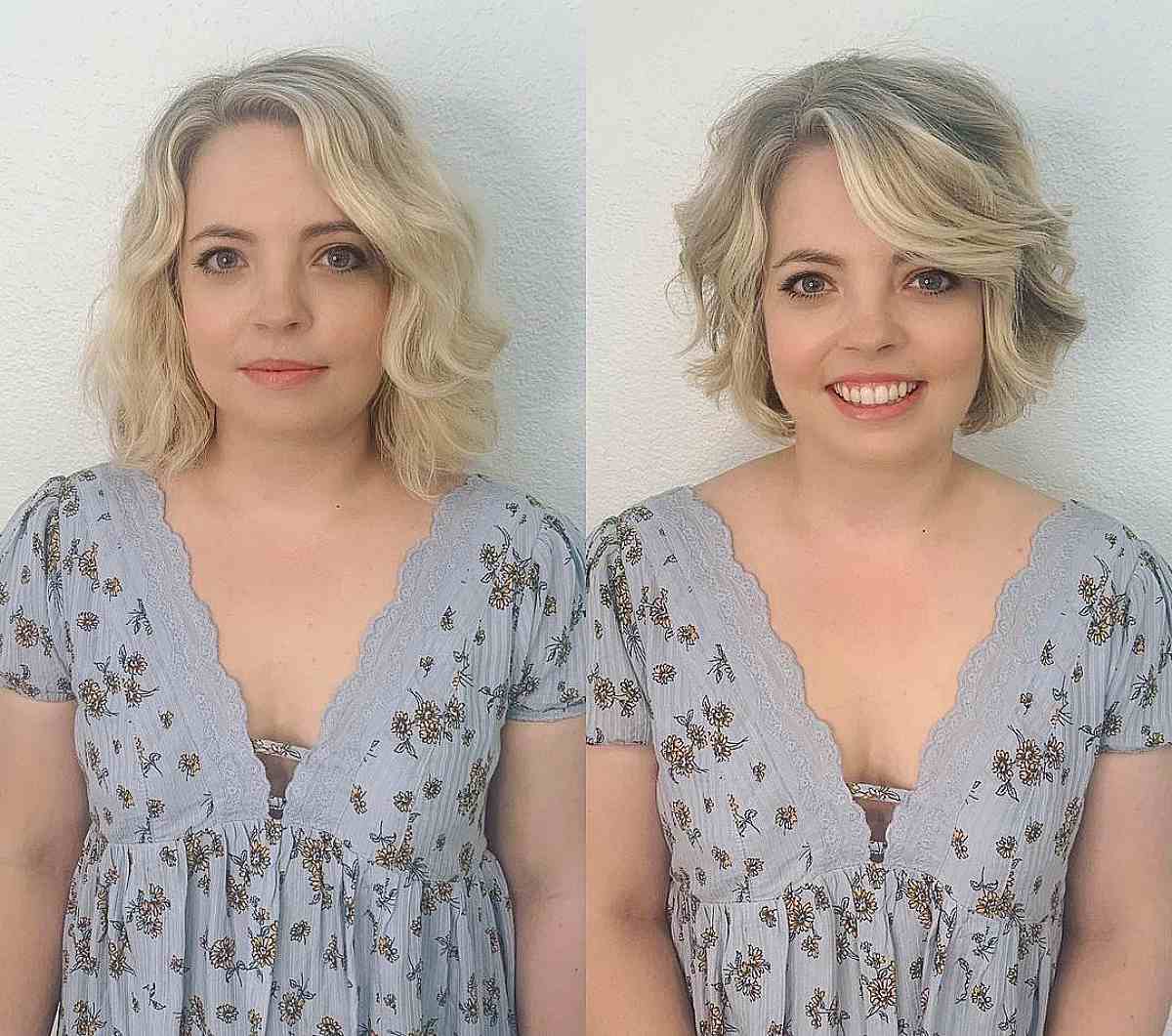 Wave face framing layered bob with side bangs for chin length hair