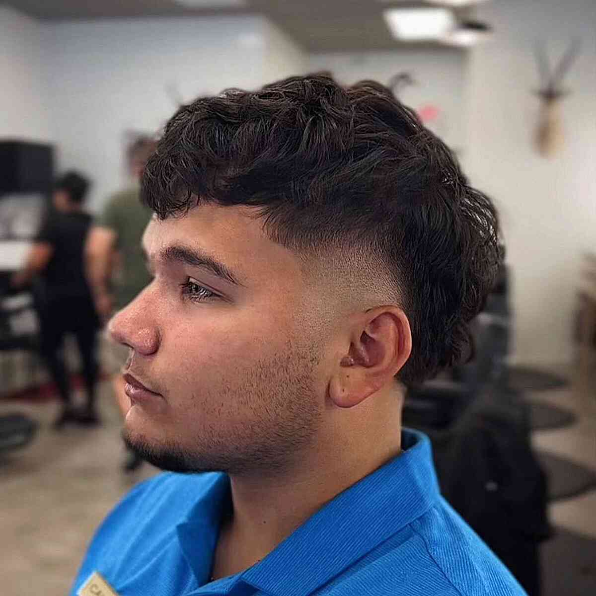 Short Wavy Hair with Mid Burst Fade for Gents