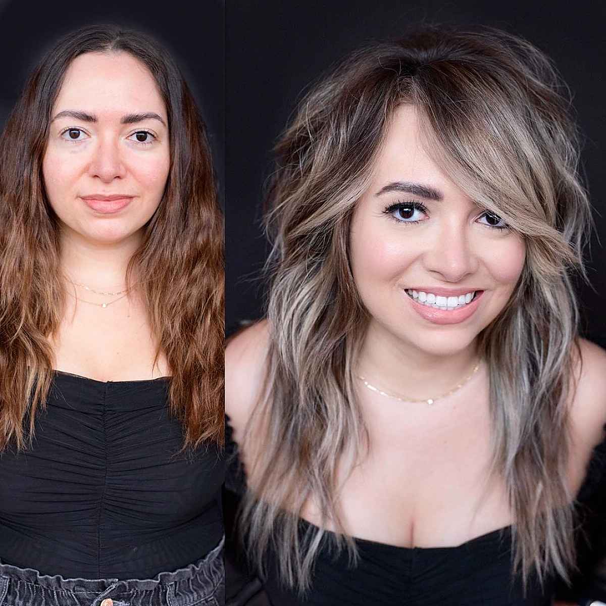 Sexy Wavy Hair with Side-Swept Bangs