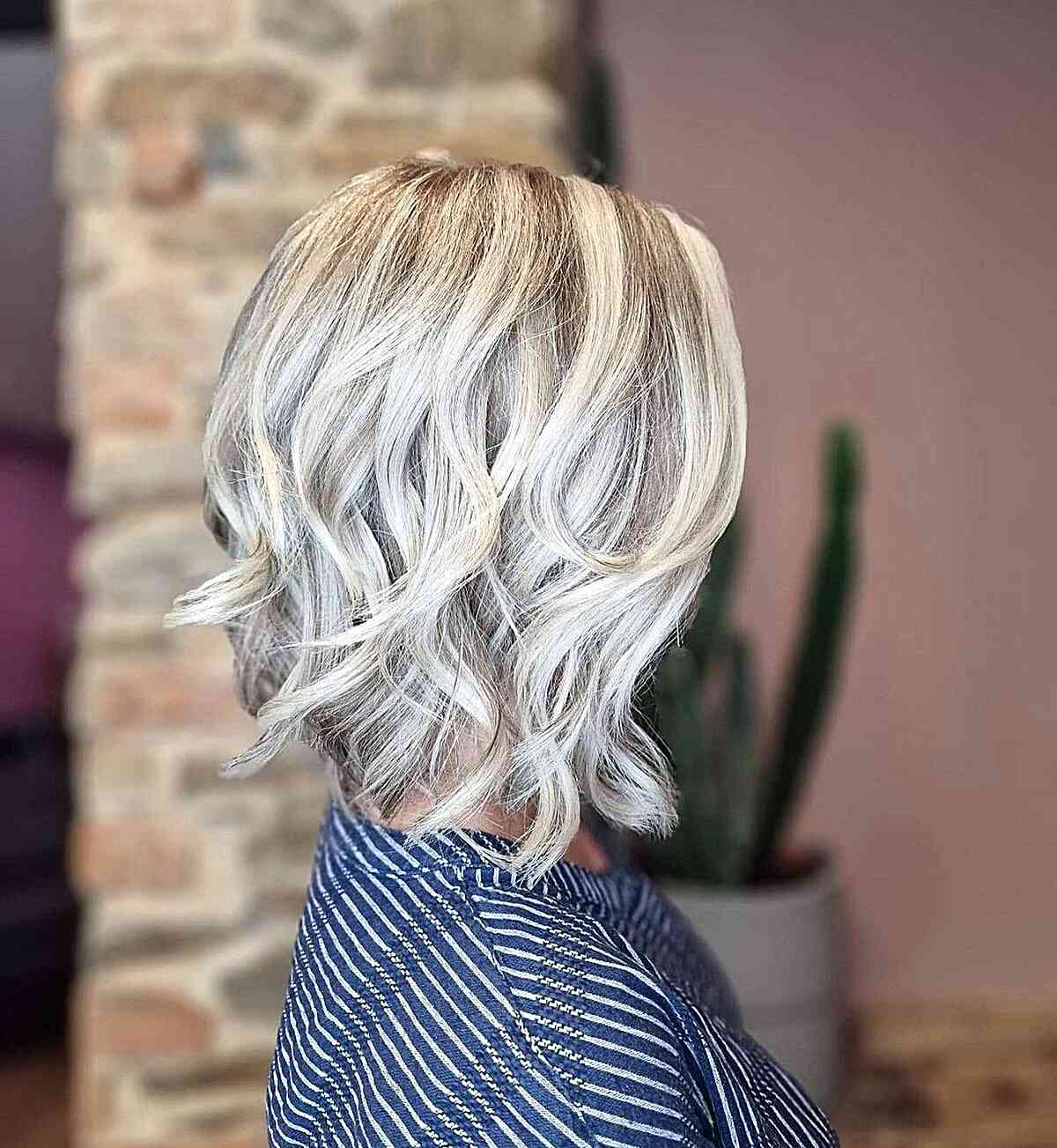 Wavy Lob with Choppy, Piece-y Layers for Thick-Haired Blonde Women