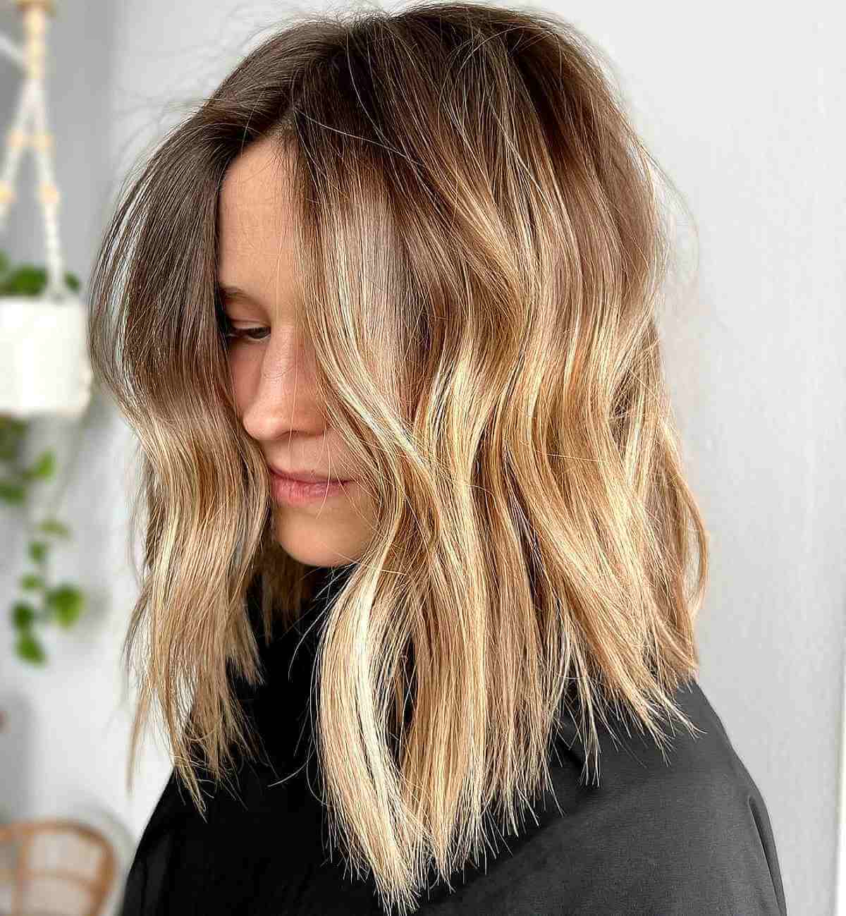 Wavy Long Blunt Bob with Texture