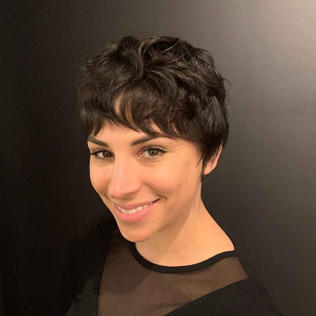 Wavy pixie with bangs