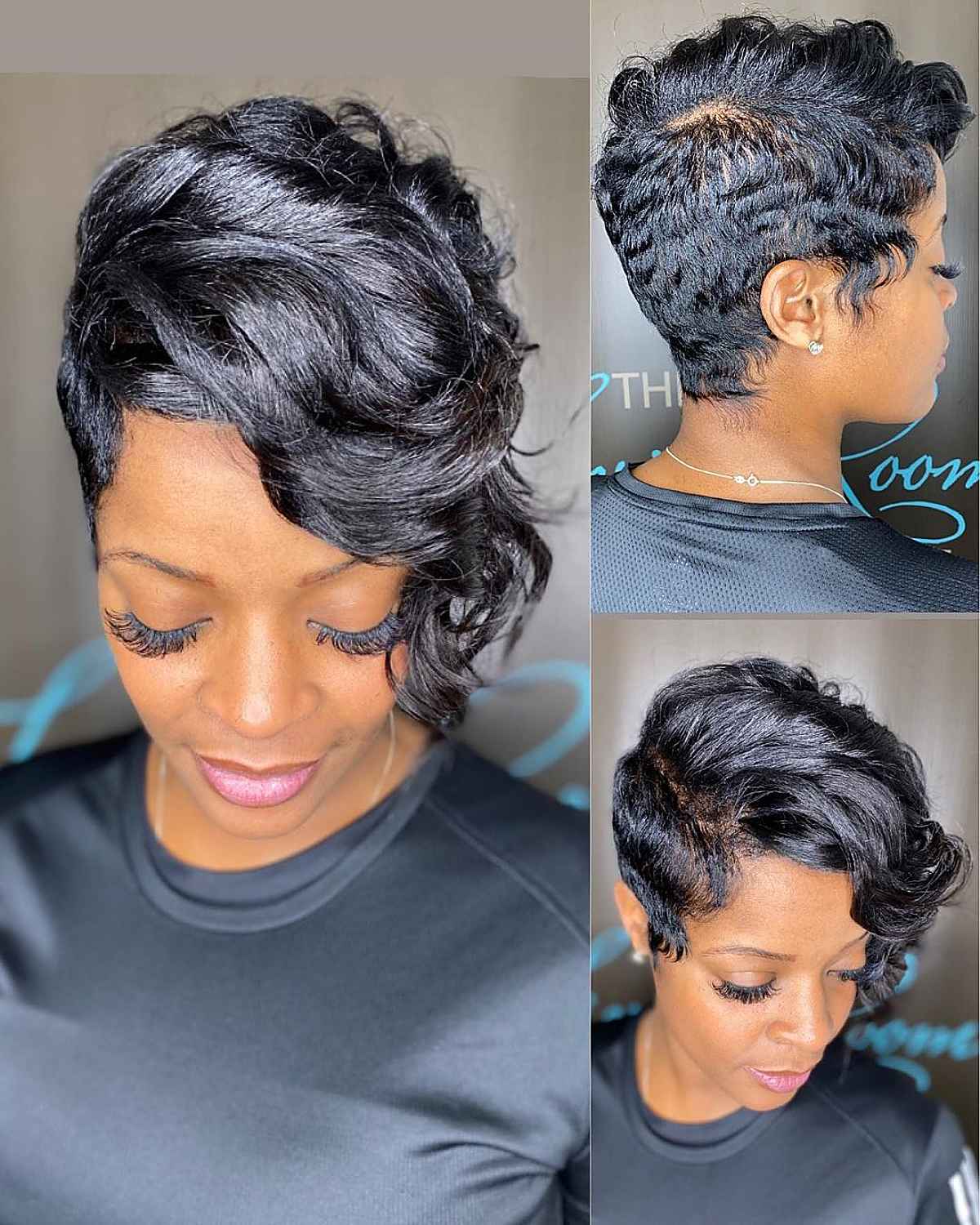 Wavy Pixie Weave with Long Side Bangs for African-American Women