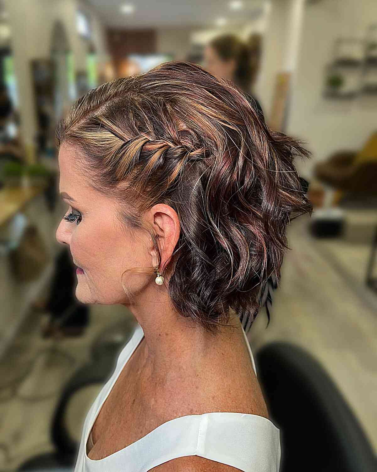 Wavy Short Hair with Side Braid for Mothers of the Groom