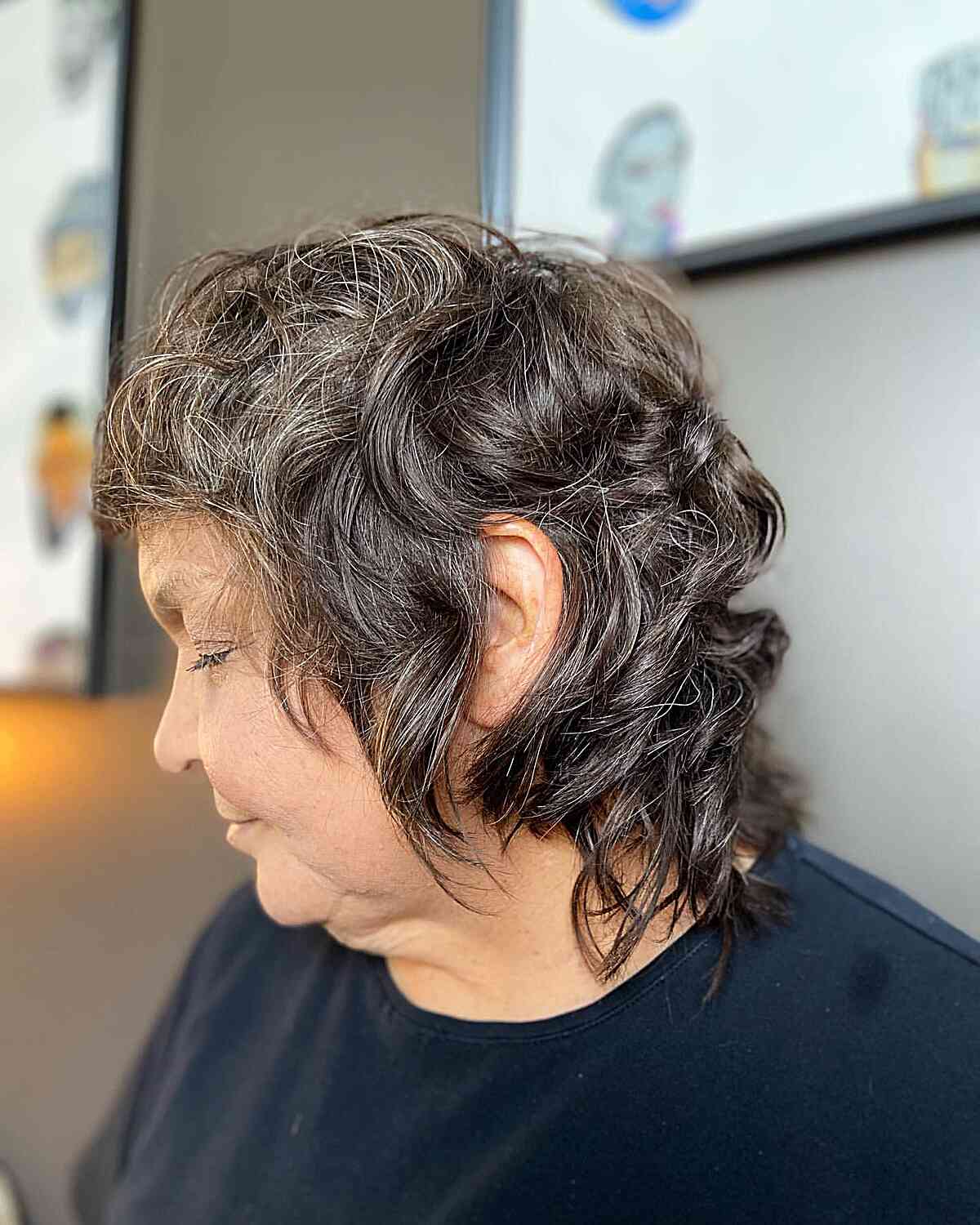 Wavy Short Shaggy Mullet for 50-Year-Old Women with Fine Hair