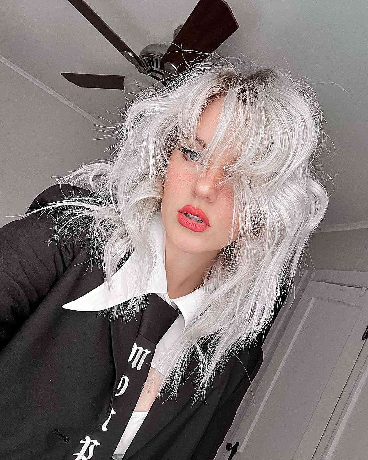 Tousled Medium-Length Silver Hair
