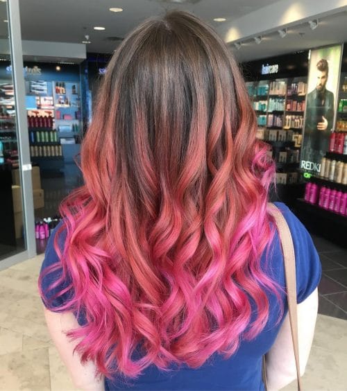 Bright pink ombre highlights for dark brown hair