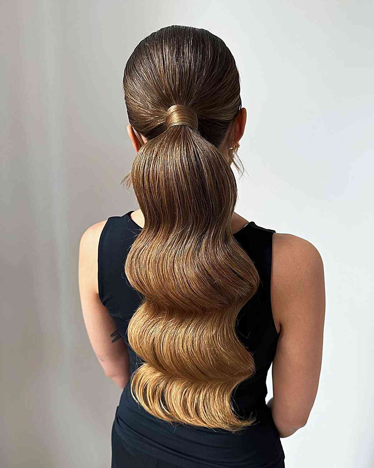 Wedding-Guest Perfect Hollywood Wavy Low Ponytail for Long Hair