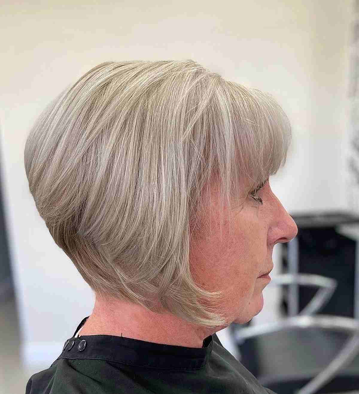 Wedge Cut with Bangs for Older Women with Thin Hair