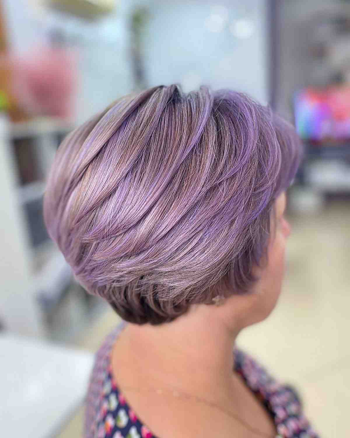 Short Wedge Cut with Lavender Highlights and Layers