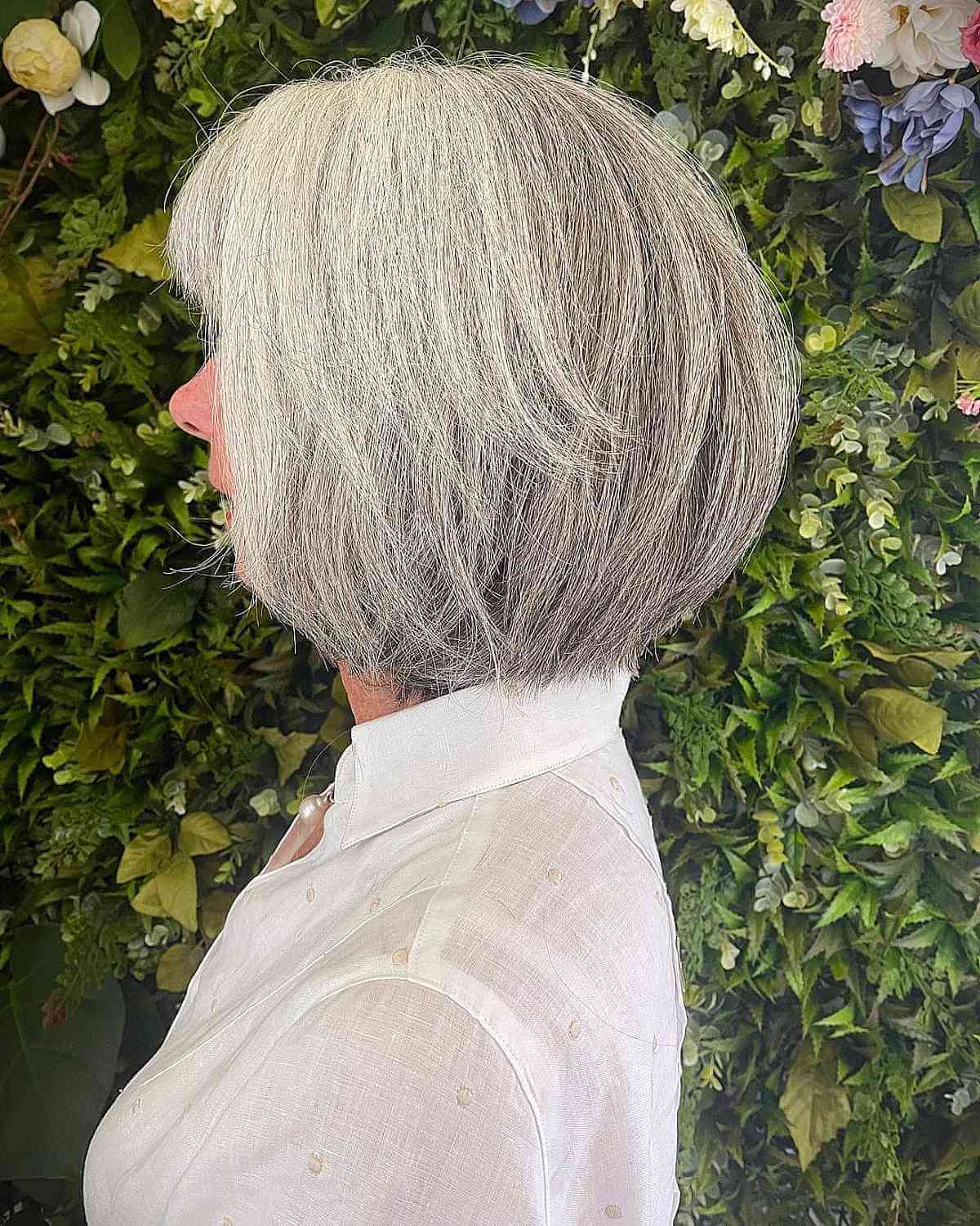 Wedge haircut on gray hair
