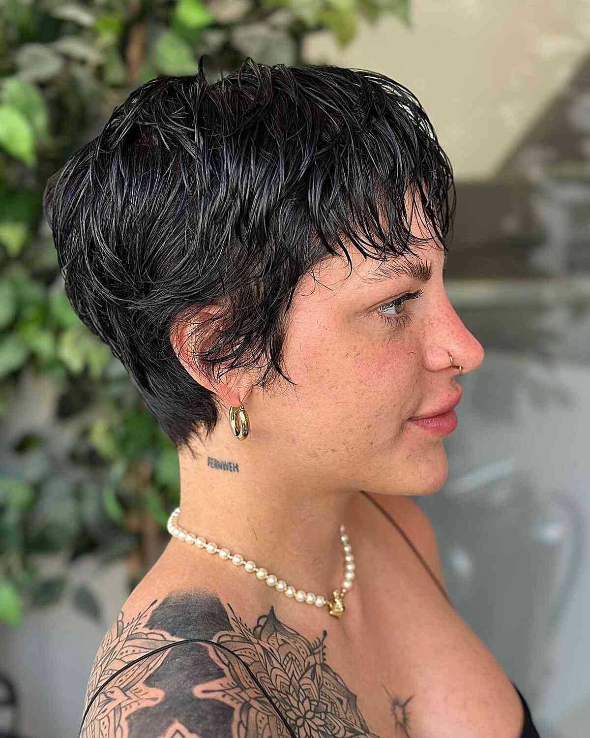 Wet Textured Pixie Cut with Fringe
