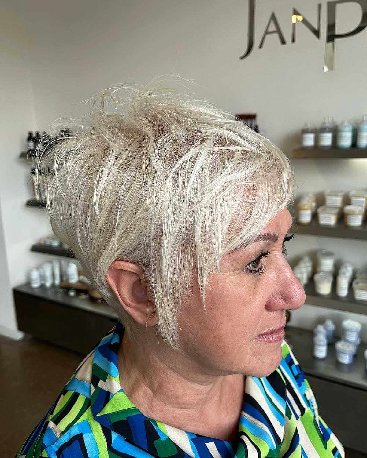 White Blonde Long Pixie for Older Ladies with Thin Hair