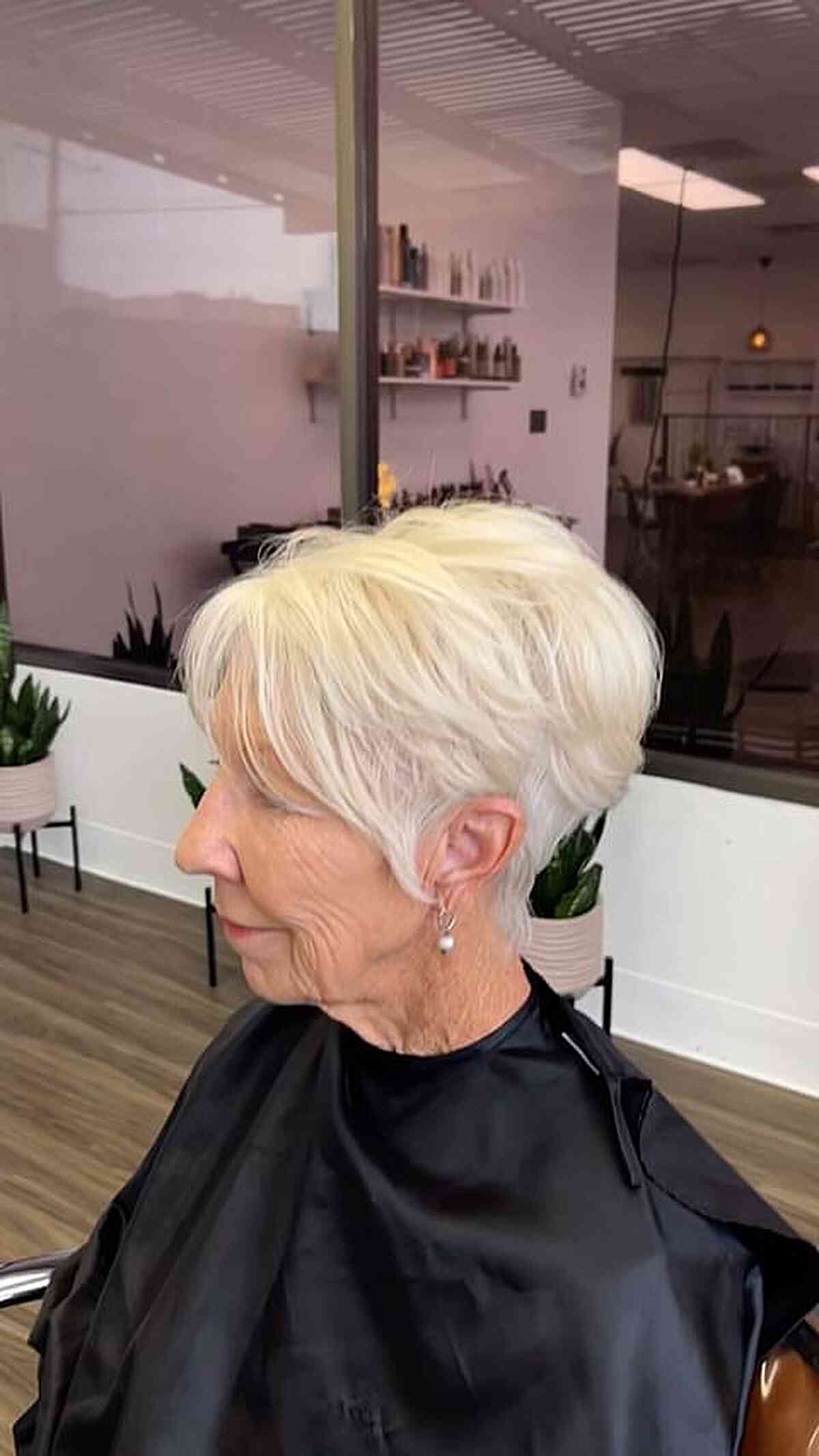 White Blonde Pixie Cut for 70-year-olds