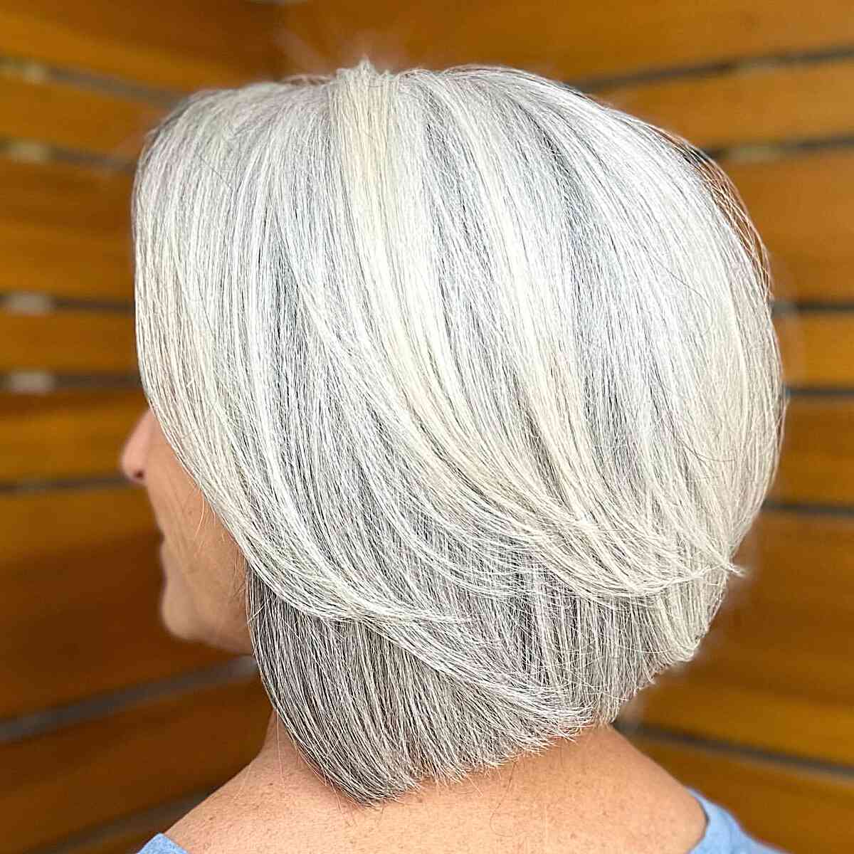 White Blonde Textured Bob with visible layers for older women