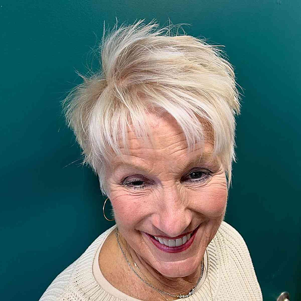 White Blonde Textured Spiky Pixie Hair for Older Ladies Over 60