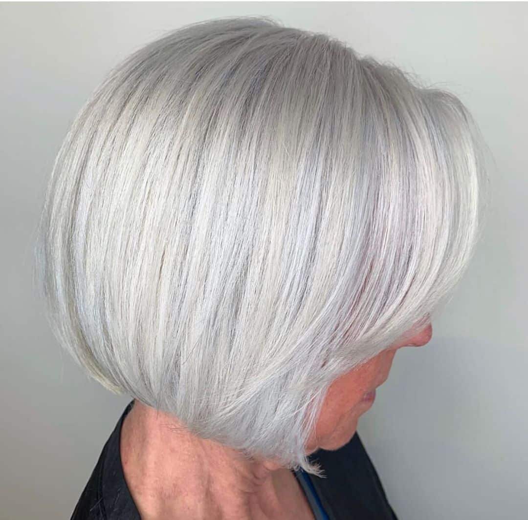 white bob with bangs for older women over 50